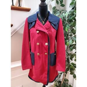 Vintage Forever21 Red Polyester Double Breasted Long Sleeve Long Coat Size Large